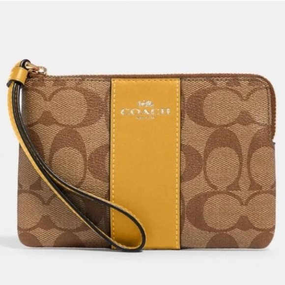 COACH Signature PVC Leather Corner Zip Wristlet - Picture 8 of 16